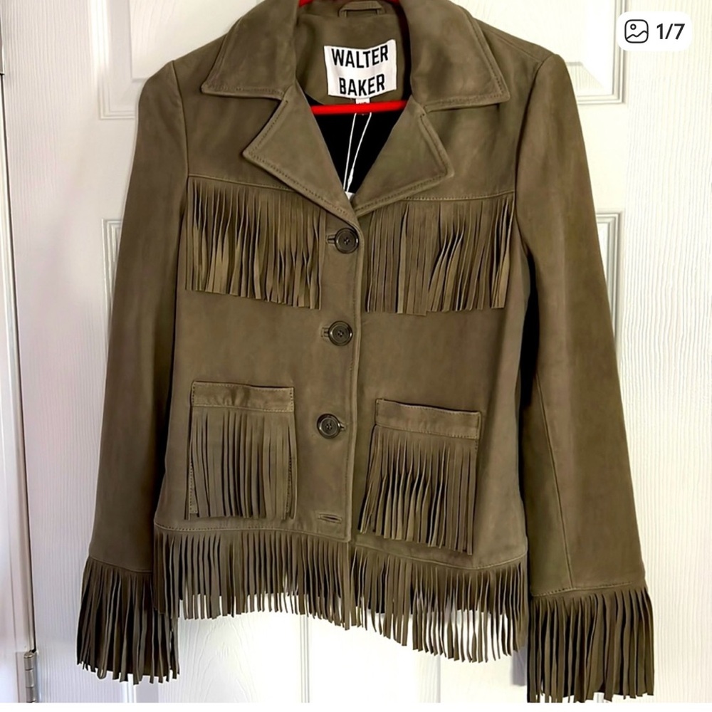Walter Baker Women's Suede Fringe Dante Jacket -olive green New!